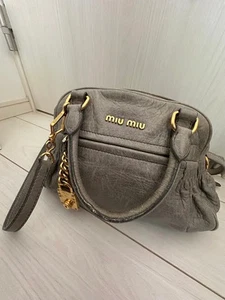MIU MIU Vitello Lux 2Way Shoulder Bag Green Gray Leather Purse Logo Rare japan  - Picture 1 of 10
