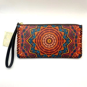 Ole Mandala Boho Tribal Kalbsleder Geldbörse Orange Türkis Geometrisch Hippie Neu mit Etikett - Bild 1 von 7