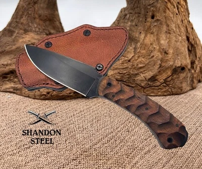 Winkler Knives USA Woodsman Sculpted Wood Handle Lined Boltaron / Leather Sheath - Image 1 of 4
