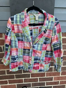 LL Bean Blazer Womens Madras Plaid Nantucket  Preppy Classic Cotton Sz 16 - Picture 1 of 5