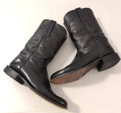 Botas de Vaquero Lucchese Para Hombre 9 B Negro Roper Cuero de Becerro Real T0082 C2 Hechas en EE. UU. Foto 1 de 4