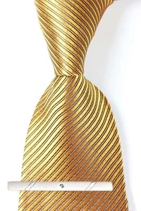 New Classic Striped Solid Gold JACQUARD WOVEN 100% Silk Men's Necktie Tie - Picture 1 of 6