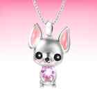 Cute Chihuahua Pink Heart-shaped Crystal Pendant Necklace with gift box