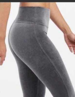 Auténticos LEGGINGS SPANX Terciopelo Brillante Cintura Alta-Cromo Plateado-2070-Talla Mediana Foto 1 de 4