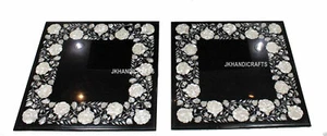 Set of Two 21" x 21" Marble Inlaid Semi Precious Stones Coffee Table Top Decor - Picture 1 of 3