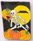 Vtg Halloween Flag Skeleton Pumpkins Bat Spooky Large Nylon Porch Outdoor 90s