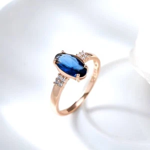 Eleganter Ring 585 RG Rotgold Rosegold mit Saphir blauen Zirkon 61 (19,4mm Ø) - Bild 1 von 4