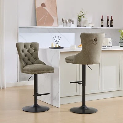 2 Set PU Swivel Bar Stool 25-33" Adjustable Counter Height Barstools Chair Olive - Image 1 of 4
