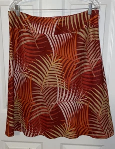 STYLE & CO Sz 12 Palm Fronds Orange Khaki Linen Knee Length Skirt EUC - Picture 1 of 6