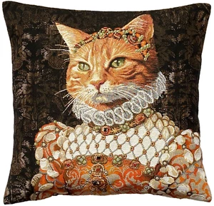 GINGER SISI ELIZABETHAN CAT  18" X 18" BELGIAN TAPESTRY CUSHION PILLOW COVER - Picture 1 of 6