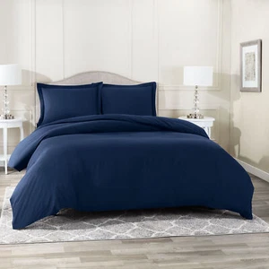 Duvet Cover Set Soft Brushed Comforter Cover W/Pillow Sham, Navy - Full - Picture 1 of 7