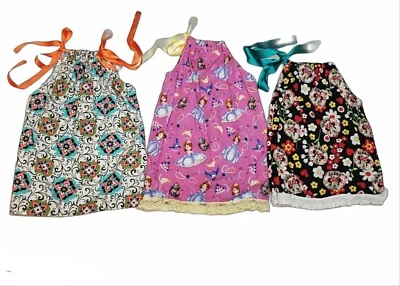 3 Disney Princess Girls 5-6 Sun Dress Lot Floral Ribbon Tie A Line Handmade  - Image 1 of 4