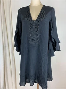 EUC Lilly Pulitzer Tatiana Solid Black Onyx Silk Flutter Sleeve Loose Dress XS - Picture 1 of 8