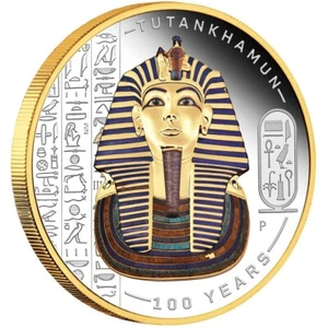 2022 $2 Tutankhamun Discovery 100 Year 2oz Silver Proof Gilded Coloured Coin - Bild 1 von 5