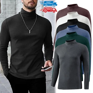 Mens Turtleneck Pullover Long Sleeve Jumper Casual Top Warm Slim T-Shirt L-3XL - Picture 1 of 21