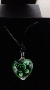 Glass Heart Pendant On Cord Necklace - Picture 1 of 2