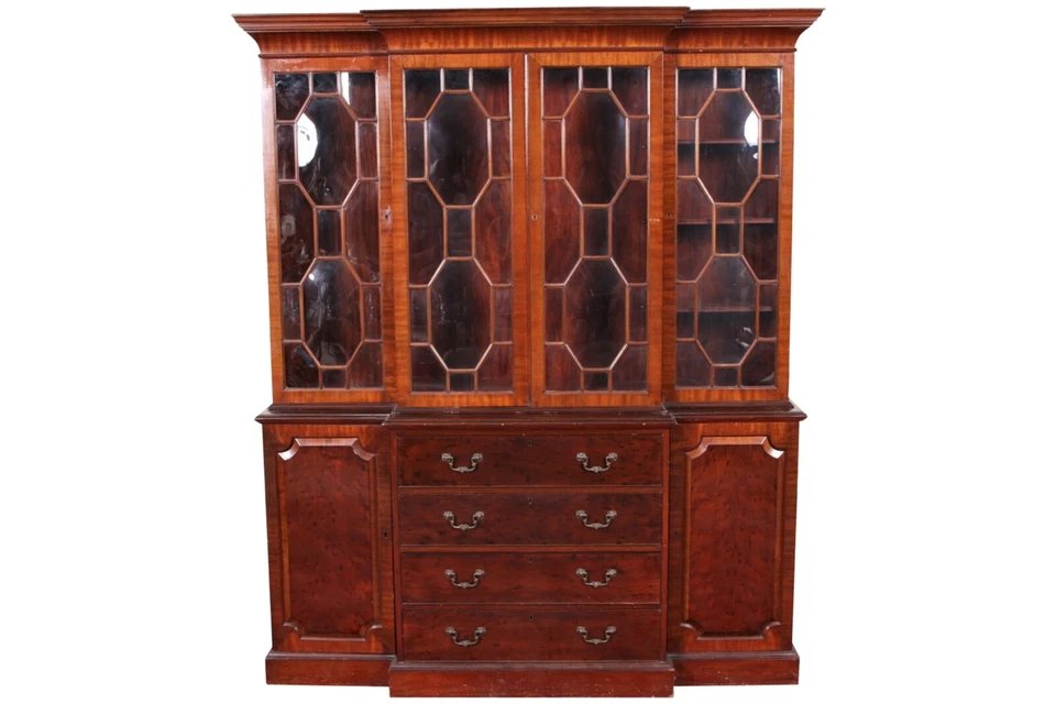 复古桃花心木英国格鲁吉亚风格气泡玻璃破损书柜柜 — 第 1/4 张图片