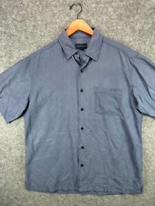 Scott Barber Silk Blend Shirt Mens Large Blue Button Up Short Sleeve Casual