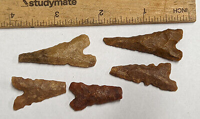 Lot Of 5 NEOLITHIC Stone Age Arrowhead Projectile Points (#F3044) • 24.46$