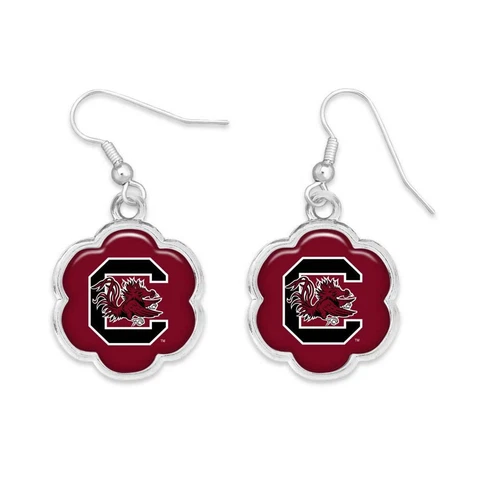 South Carolina Gamecocks Hazel Silver Red Flower Wire Earrings Jewelry Gift USC Cover