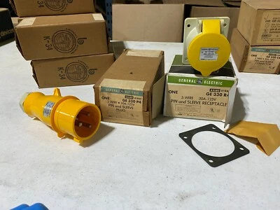 Set of GE (1) GE330P4 Plug & (1) GE330R4 Receptacle 30A 125V, Pin & Sleeve, NOS - Image 1 of 4