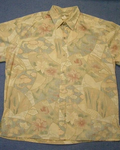 Camisa Cooke Street Hawaiana Aloha Flores Forma Libre Estampado Reverso Algodón Dorado 2XL - Imagen 1 de 12