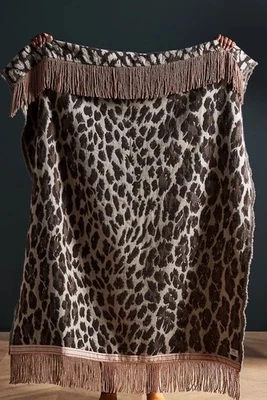 Anthropologie House Of Hackney Cheetah Wool Blend Throw Blanket Fringe 50x60 - Image 1 of 4