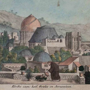 Israel Jerusalén iglesia funeraria vista istórica coloreada grabado en cobre siglo XIX - Imagen 1 de 4