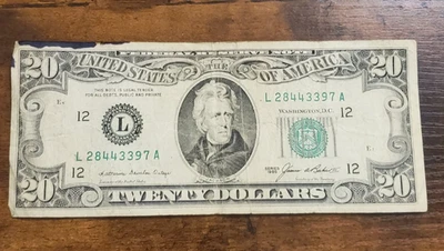 Original 1985 Note $20 Dollar Bill with Serial Number L 28443397 A Series L Rare - Image 1 of 4