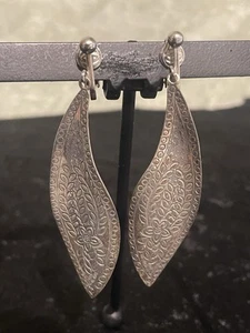 Vtg Silpada Sterling Silver Freestyle Floral Print Leaf Dangle Earrings Clip 3” - Picture 1 of 10