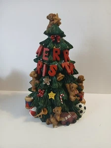 Vintage Harz verzierter Weihnachtsbaum mit Teddybären 11" groß - Bild 1 von 7