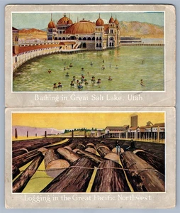 GREAT PACIFIC NORTHWEST RAILROAD SALT LAKE UTAH FOLDING DOUBLE ANTIQUE POSTCARD - Picture 1 of 2