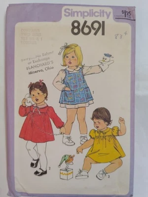 Dress Pinafore Girls Infants 6M 1/2 1 Simplicity 8691 Sewing Pattern Cut VTG - Image 1 of 4