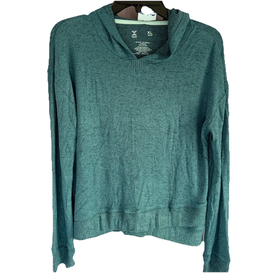 全新带标签 Xersion 女式柔软绿色长袖连帽衫 XL — 第 1/4 张图片