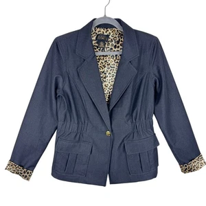IMAN Black Leopard Print Single Breasted Button Front Lined Blazer Pockets Sz M - Picture 1 of 6