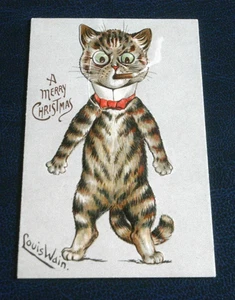ORIGINAL LOUIS WAIN SIGNIERTE GEPRÄGTE GRUSSKARTE - KATZE RAUCHT. - Bild 1 von 3