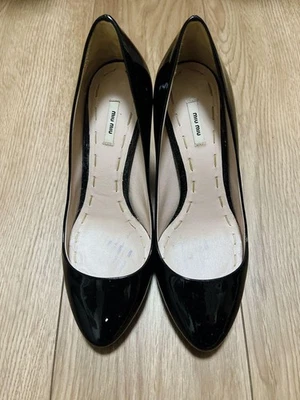 Rare Miu Miu Black Leather Pumps Size 35 (US 5) 9cm Heel Round Toe Elegant - Image 1 of 4