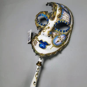 Vtg Venetian Carnival Masquerade Ball Face Mask On A Stick Music Italy w/ Tag - Picture 1 of 22