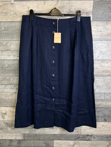 Boden Midi Rock Gr. UK 20 lang dunkelblau Leinen Thomasina Freizeit Knopfleiste - Bild 1 von 10