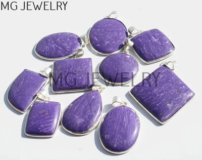 Lote de 200 piezas colgantes bisel enchapados en plata 925 piedras preciosas charoite sintéticas MFA583 Foto 1 de 3