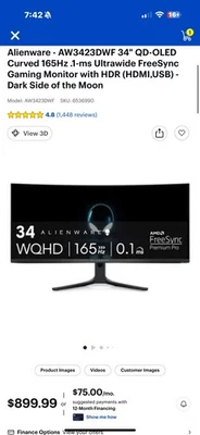 Alienware - AW3423DWF 34" QD-OLED Curved 165Hz .1-ms Ultrawide - Image 1 of 3