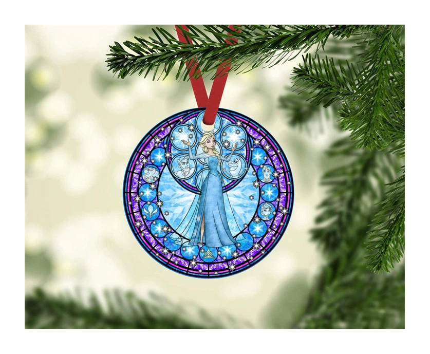 DISNEY FROZEN ELSA STAINED GLASS INSPIRED CUSTOM 3.5" METAL ORNAMENT GIFT TAG - Image 1 of 1