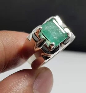 Natural Sawati Emerald Stone Natural Emerald Ring Sterling Silver 925 - Picture 1 of 4