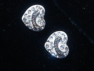 Juicy Couture White Enamel Rhinestone Heart Stud Pierced Earrings Front Banner - Image 1 of 3