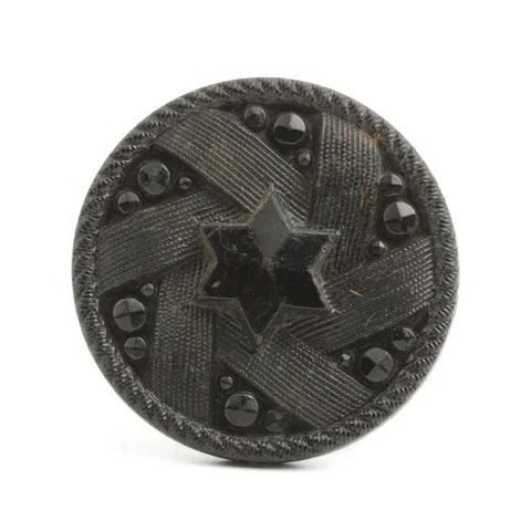 Antique Victorian Czech fabric effect marcasite star black glass button 23mm Cover