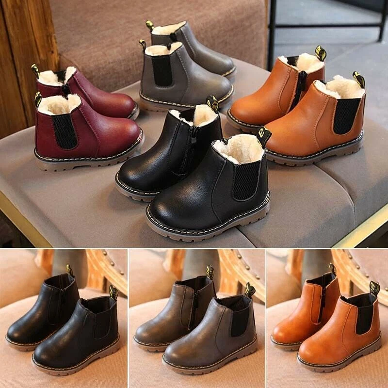 Botas de nieve forradas de piel para niños niños niñas niños pequeños impermeables cálidas zapatos de invierno talla Foto 1 de 4