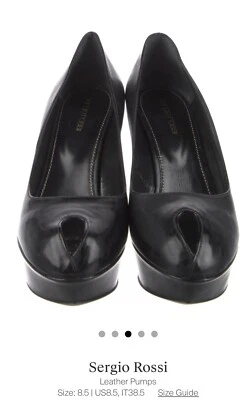 Zapatos de salón Sergio Rossi plataforma de cuero talla 8,5 punta abierta negros excelente estado Foto 1 de 4
