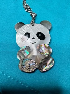 Mother of Pearl Black Onyx Inlay Panda Necklace 20" - Picture 1 of 10
