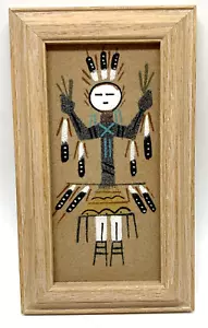 VTG 7 3/8" x 4 3/8" Native American Male Yei Navajo Indian Sand Art By Bert - Picture 1 of 4