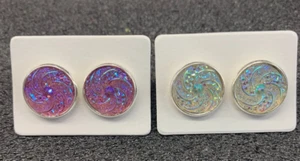 2 pairs of sparkle/glitter silver plated 12 mm acrylic earrings - Picture 1 of 6